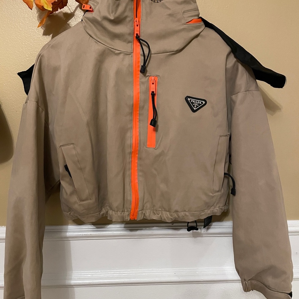 Prada  Beige windbreaker with Bright Orange Details